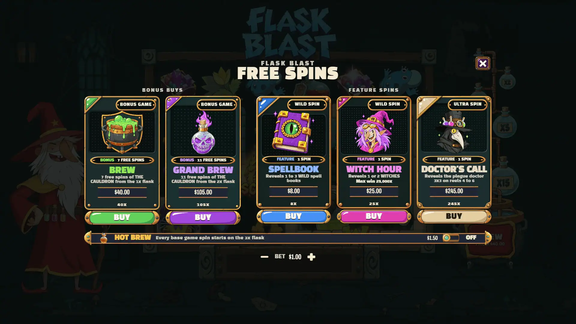 Flask Blast bonus buy menu