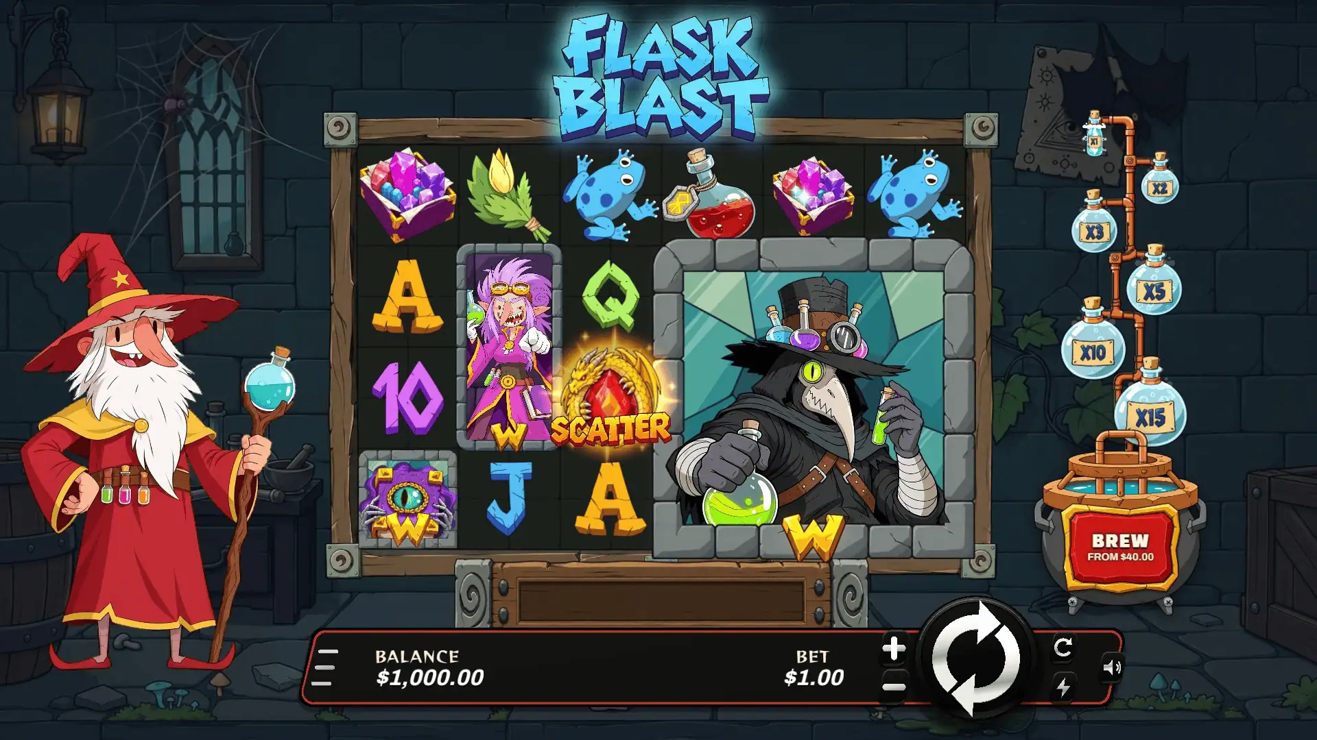 Flask Blast slot gameplay reels