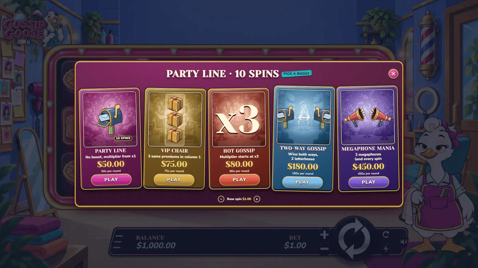Gossip Goose bonus buy menu
