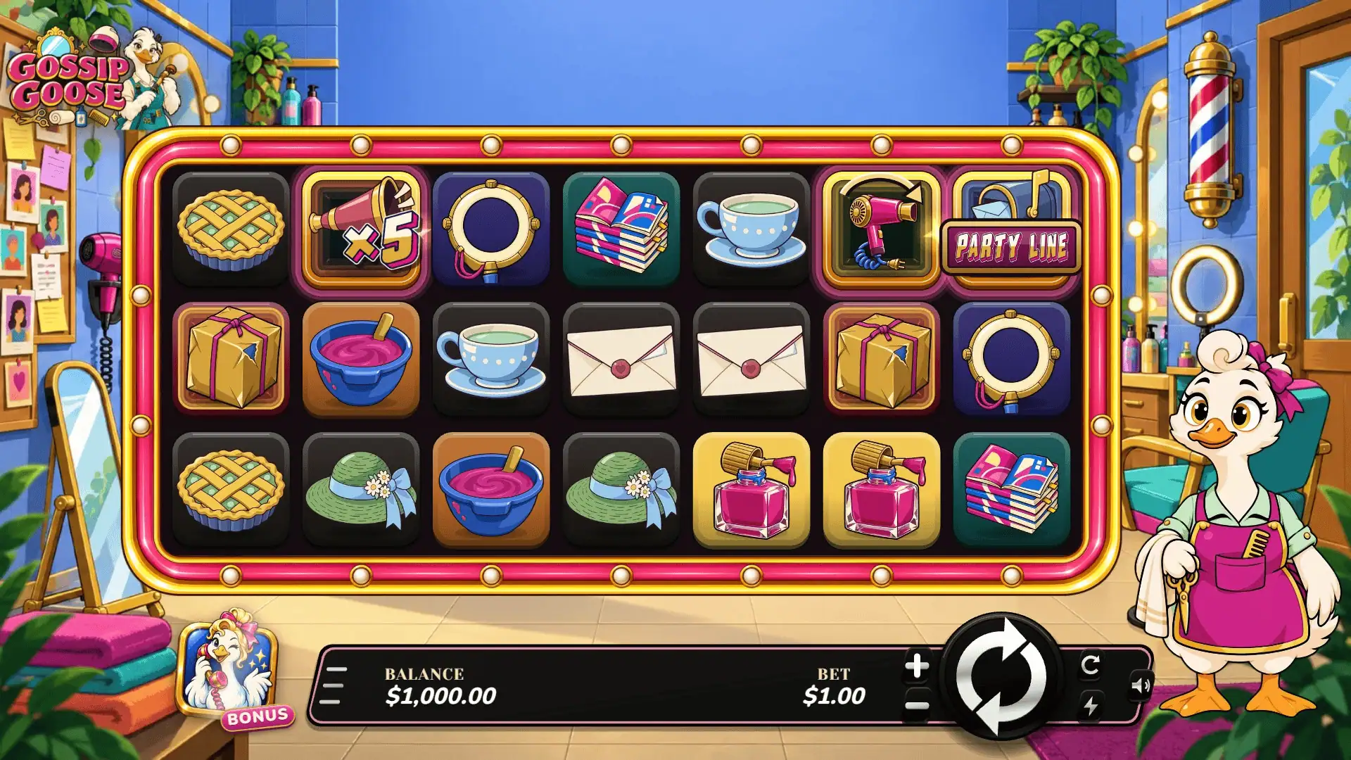 Gossip Goose slot gameplay reels