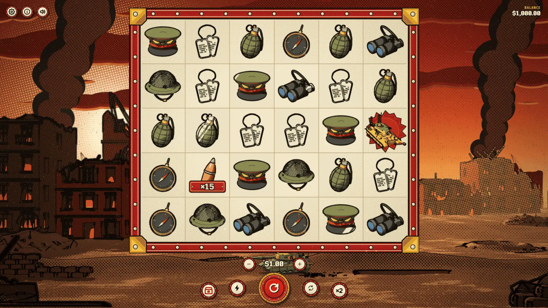 Tank Barrage slot gameplay reels