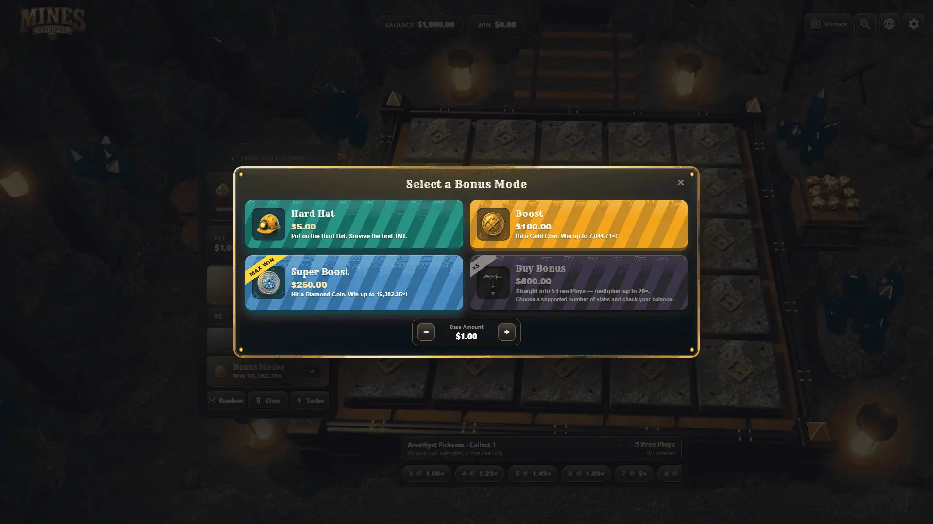 Mines Original 100000 bonus buy menu