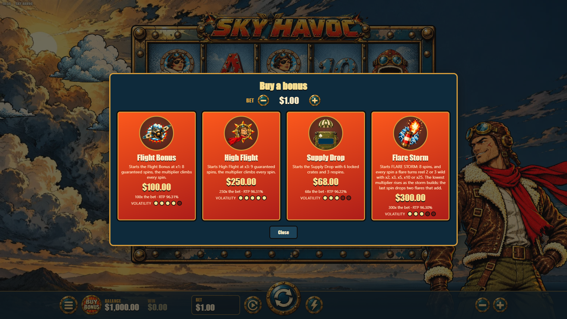 Sky Havoc bonus buy menu