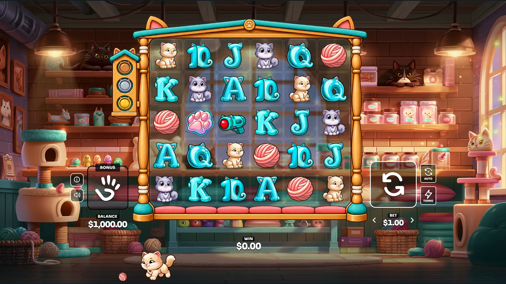 Cat Cafe slot gameplay reels