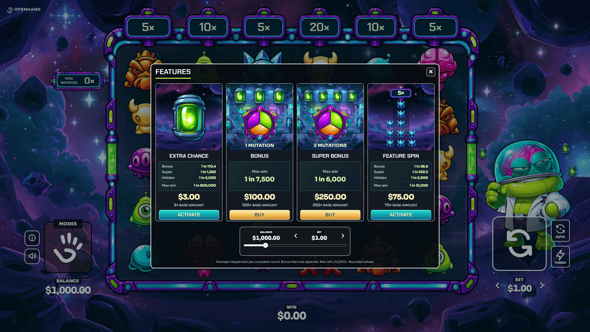 Cosmic Mutations bonus buy menu