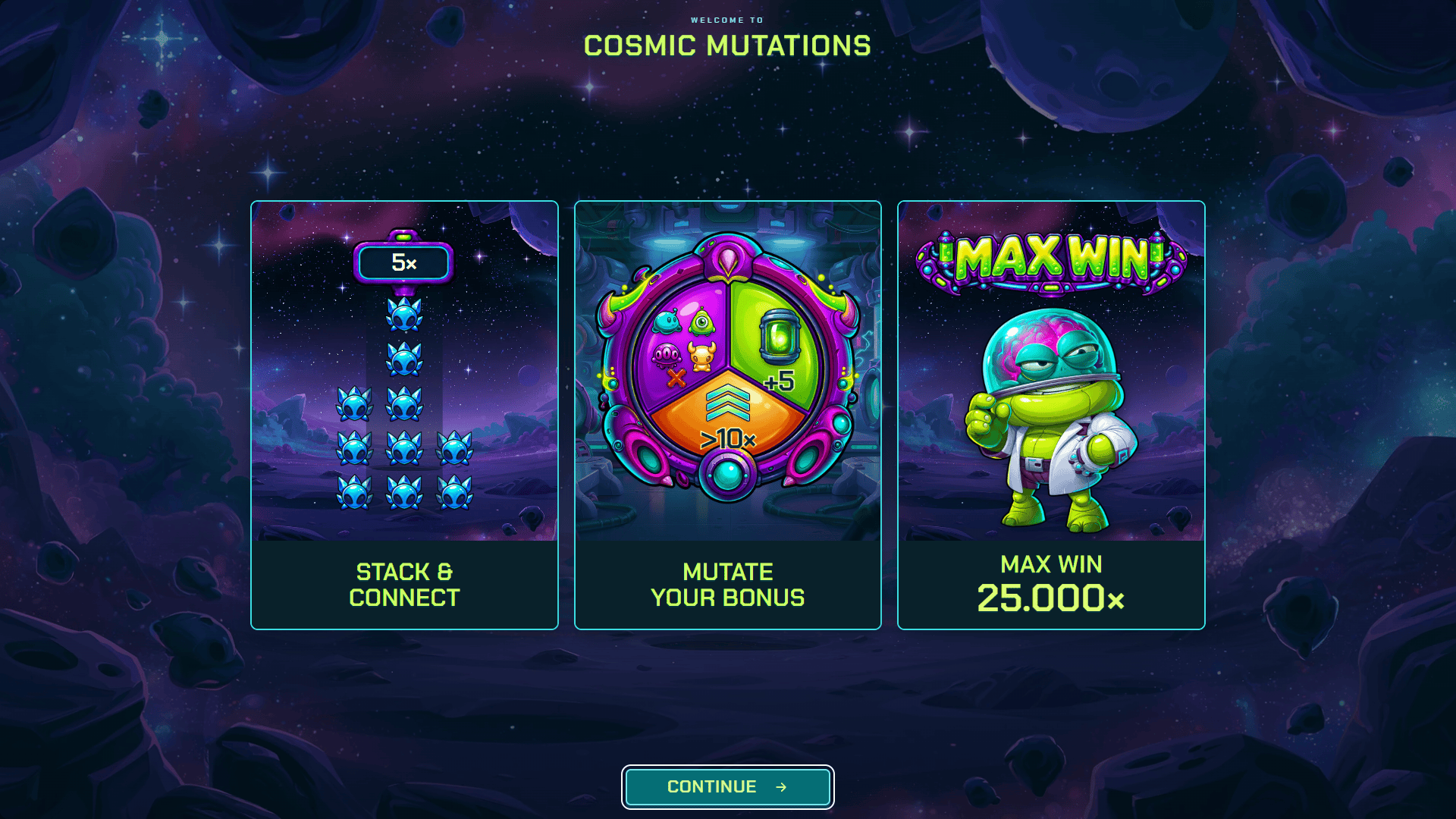 Cosmic Mutations slot intro screen