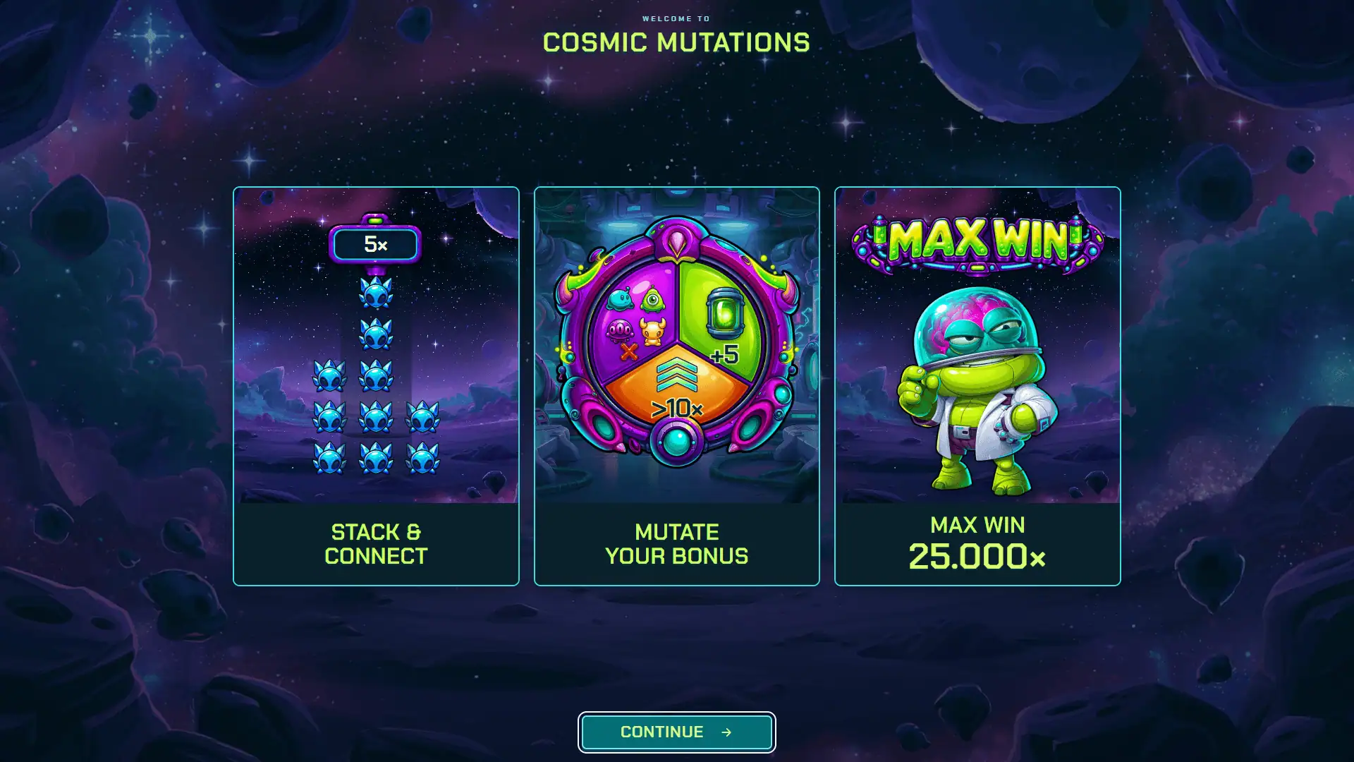 Cosmic Mutations slot intro screen