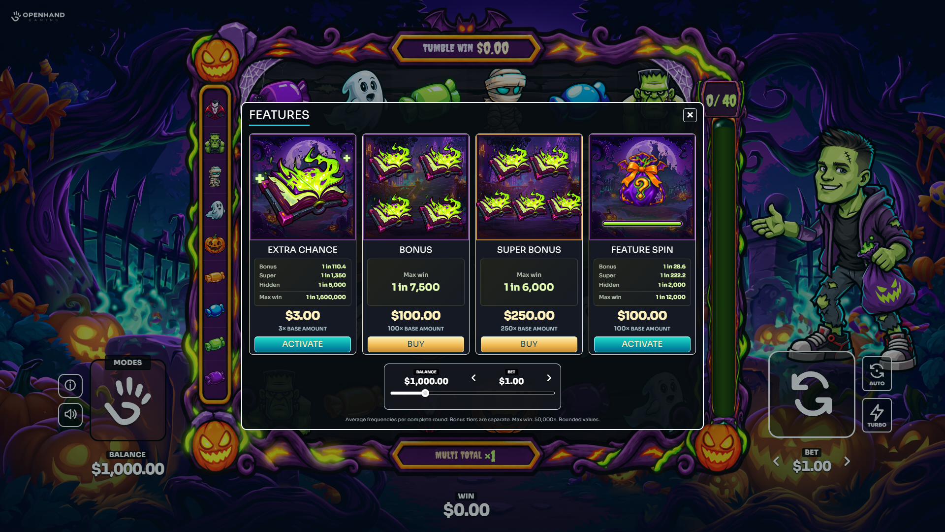 Eddie's Treats bonus buy menu