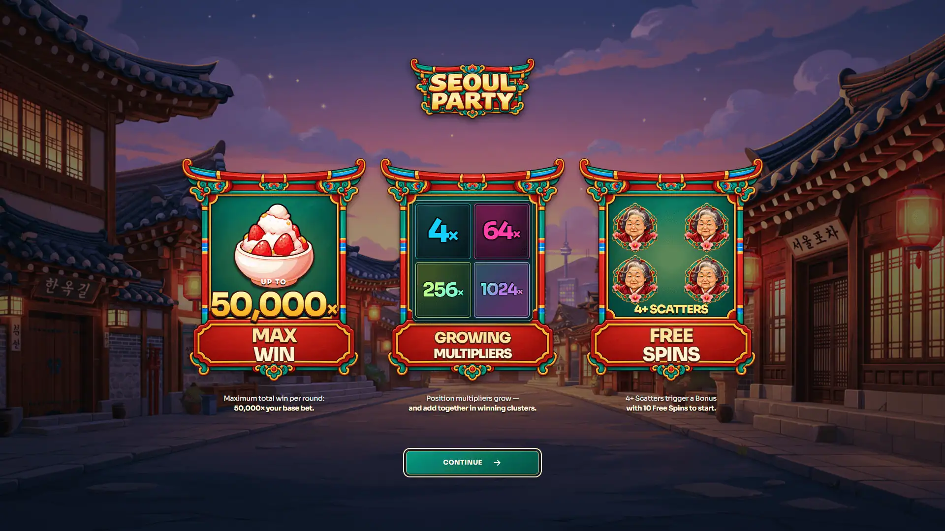 Seoul Party slot intro screen