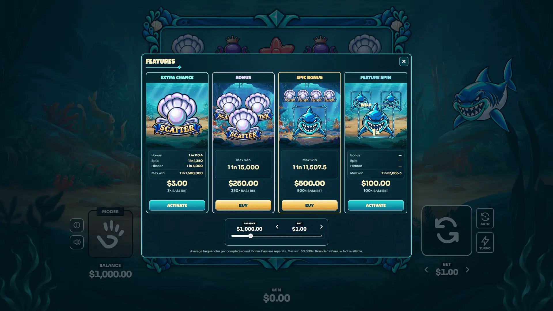 Under The Sea bonus buy menu