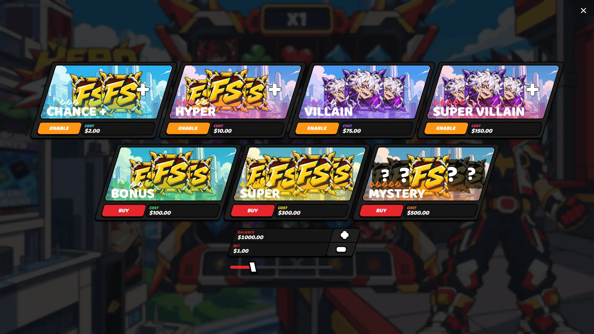 Hero Strike bonus buy menu