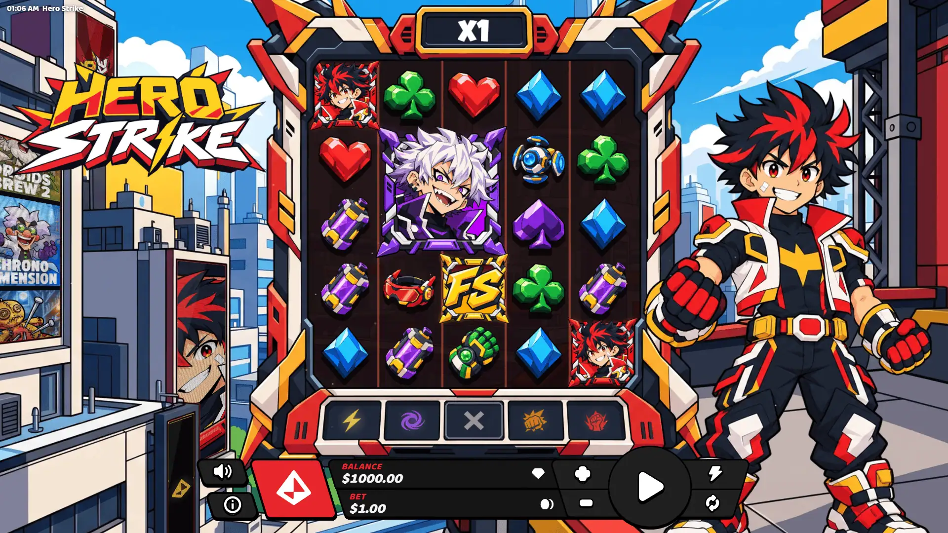 Hero Strike slot gameplay reels
