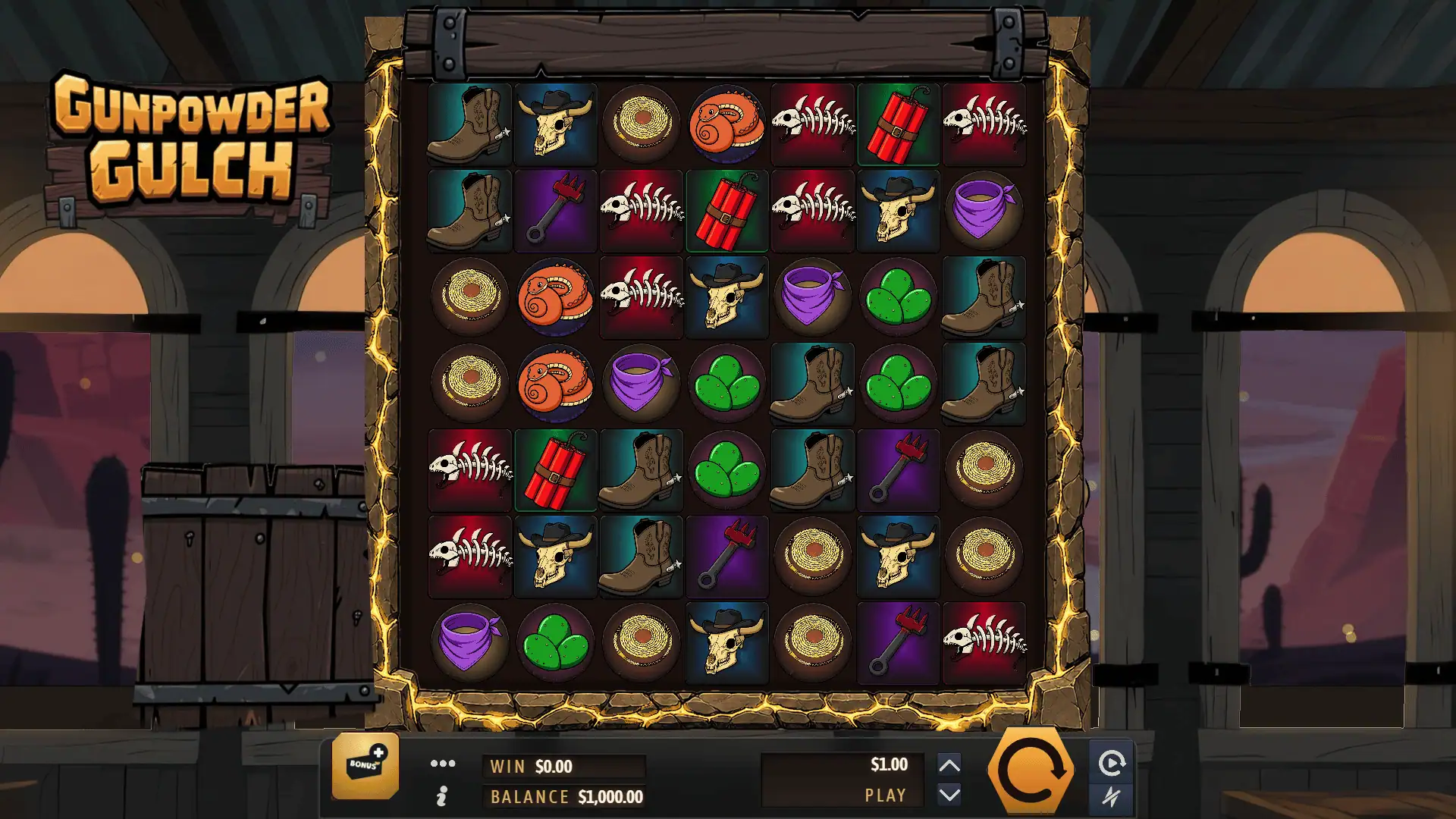 Gunpowder Gulch slot gameplay reels
