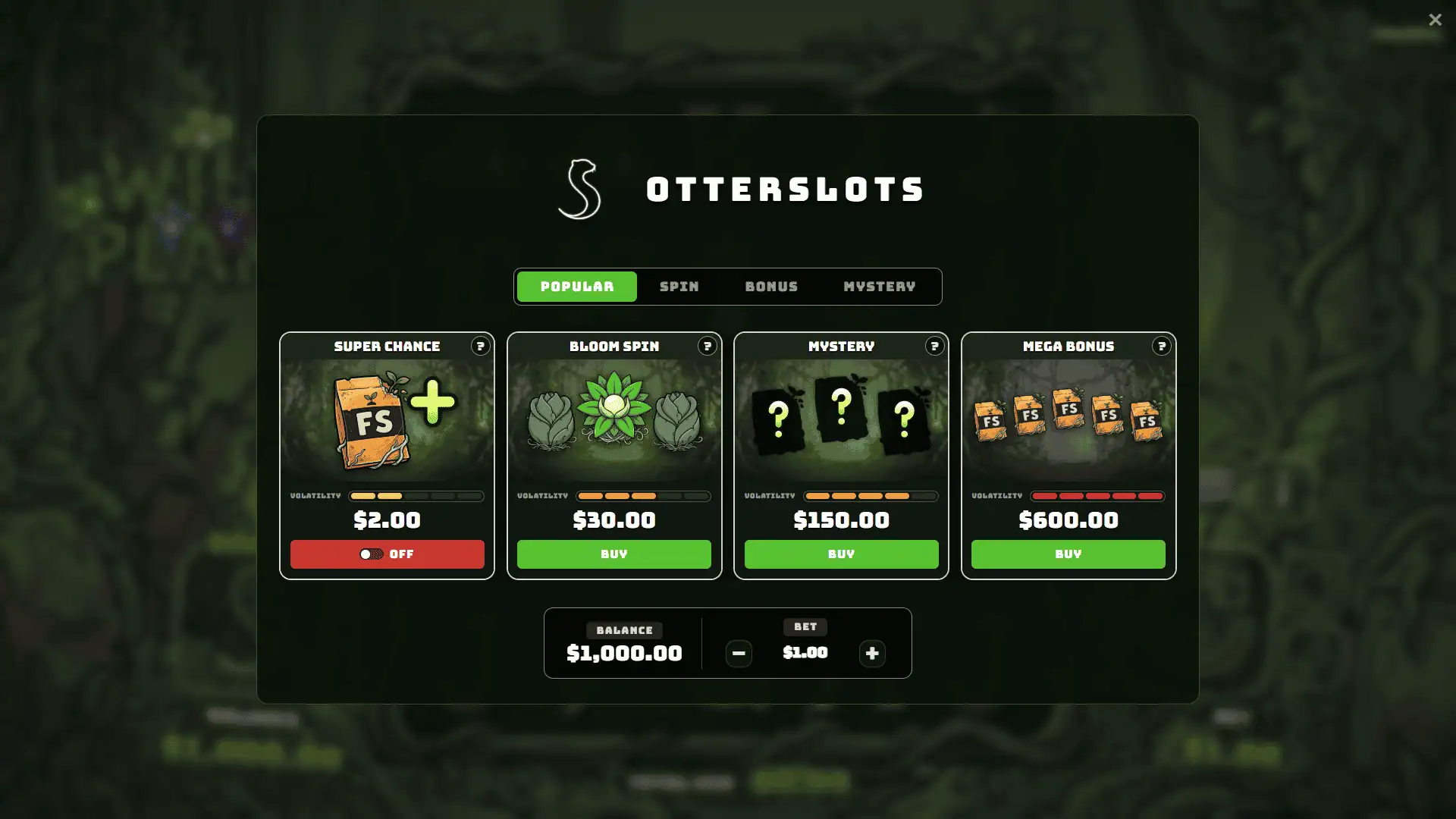 Wild Plant bonus buy menu