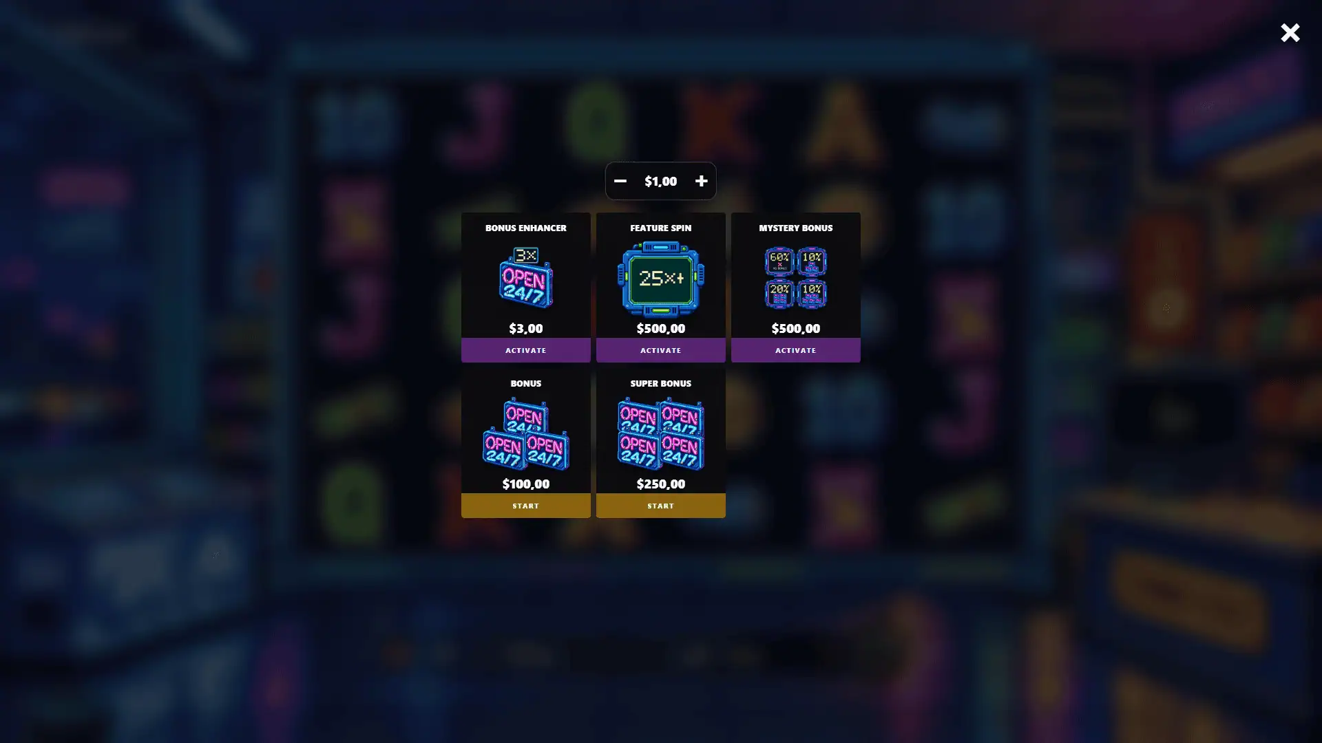 Open Late bonus buy menu