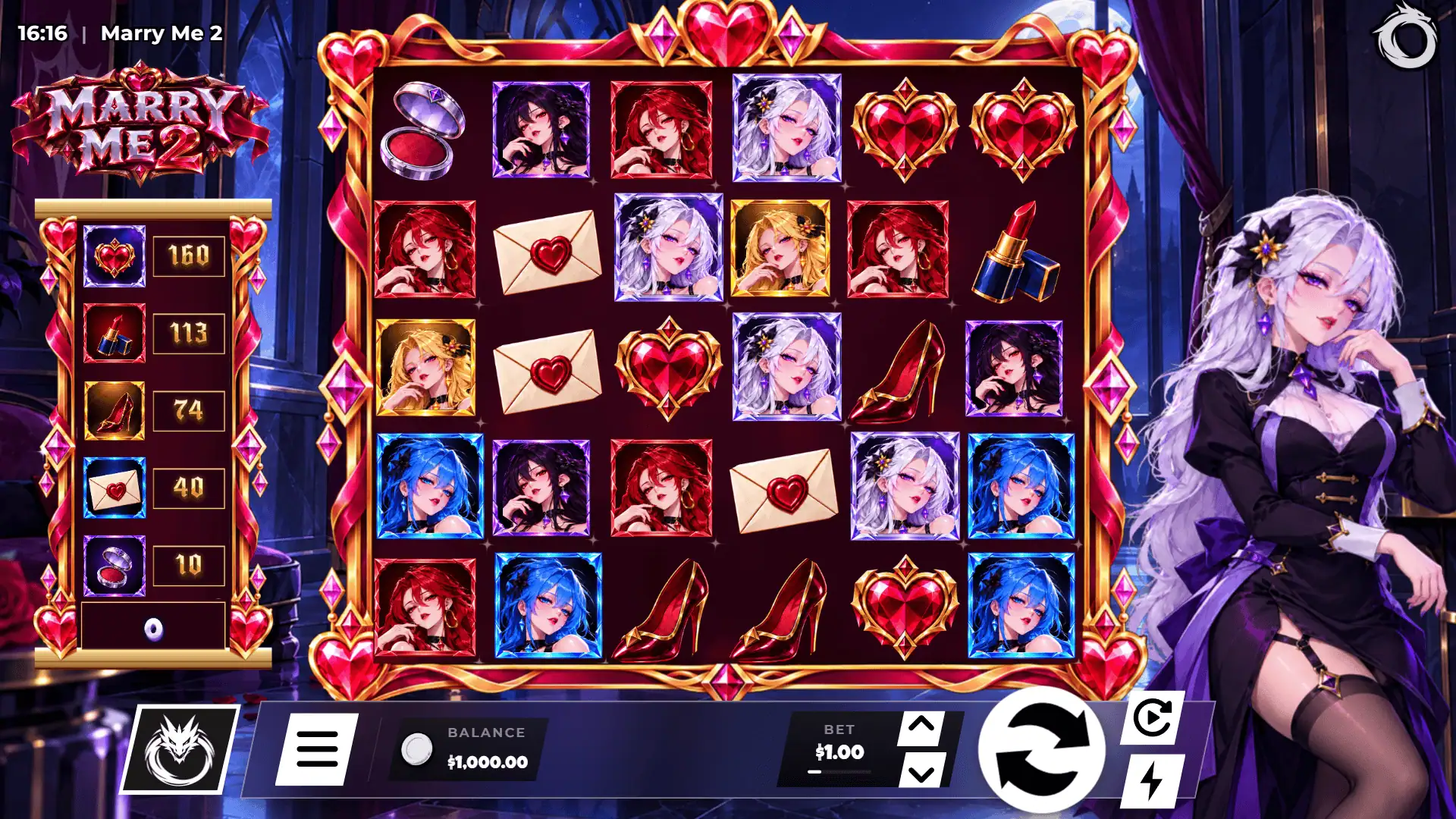 Marry Me 2 slot gameplay reels