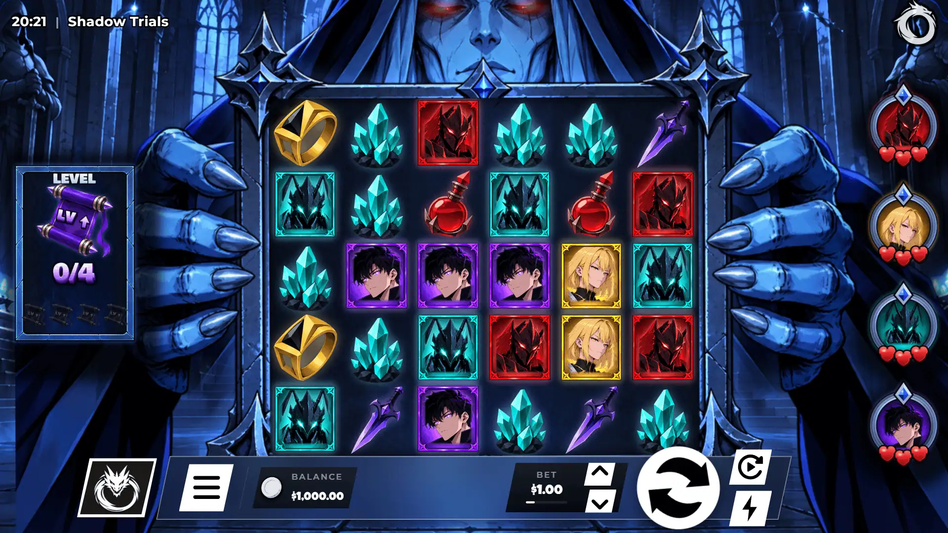 Shadow Trials slot gameplay reels