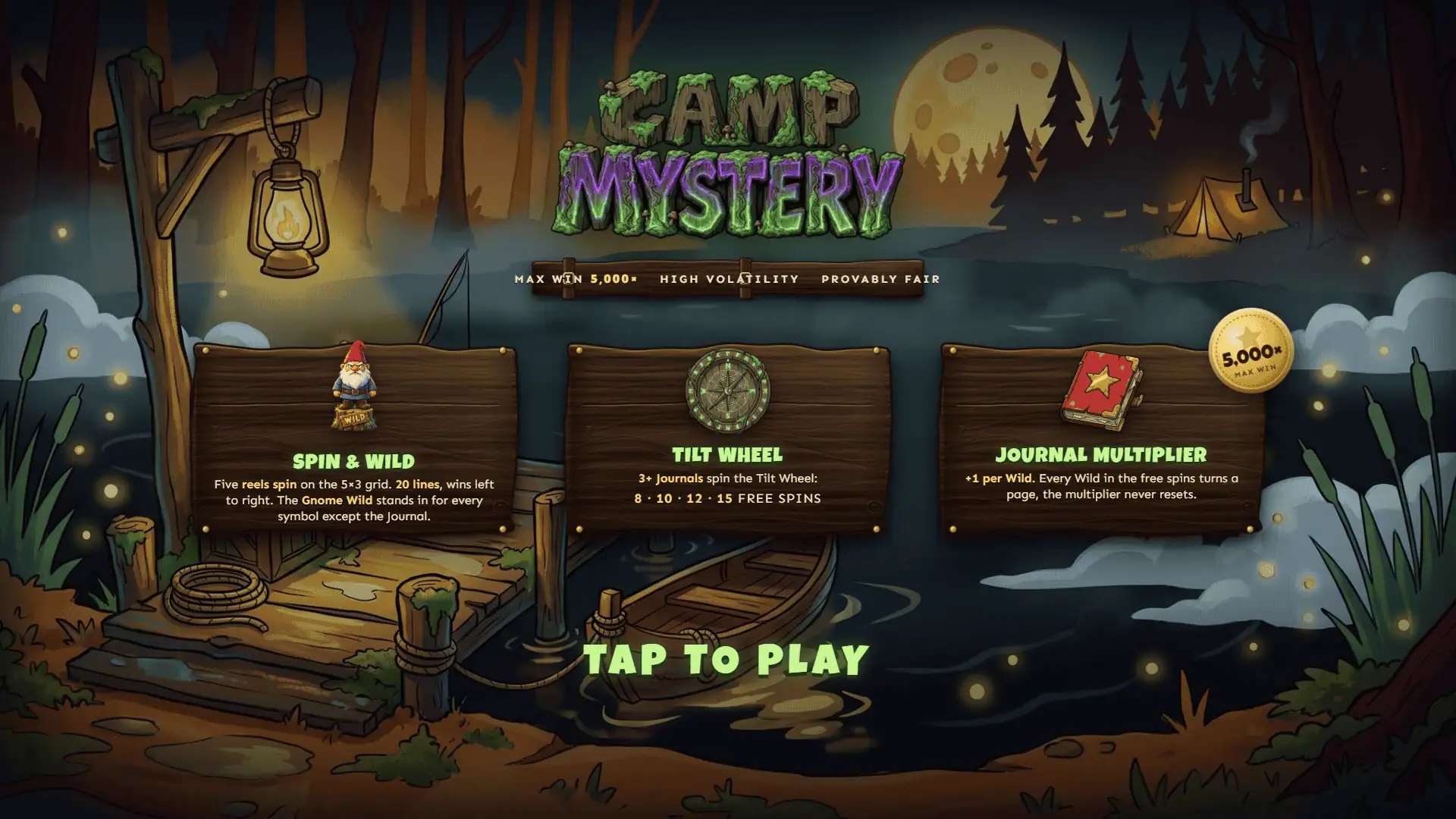 Camp Mystery slot intro screen