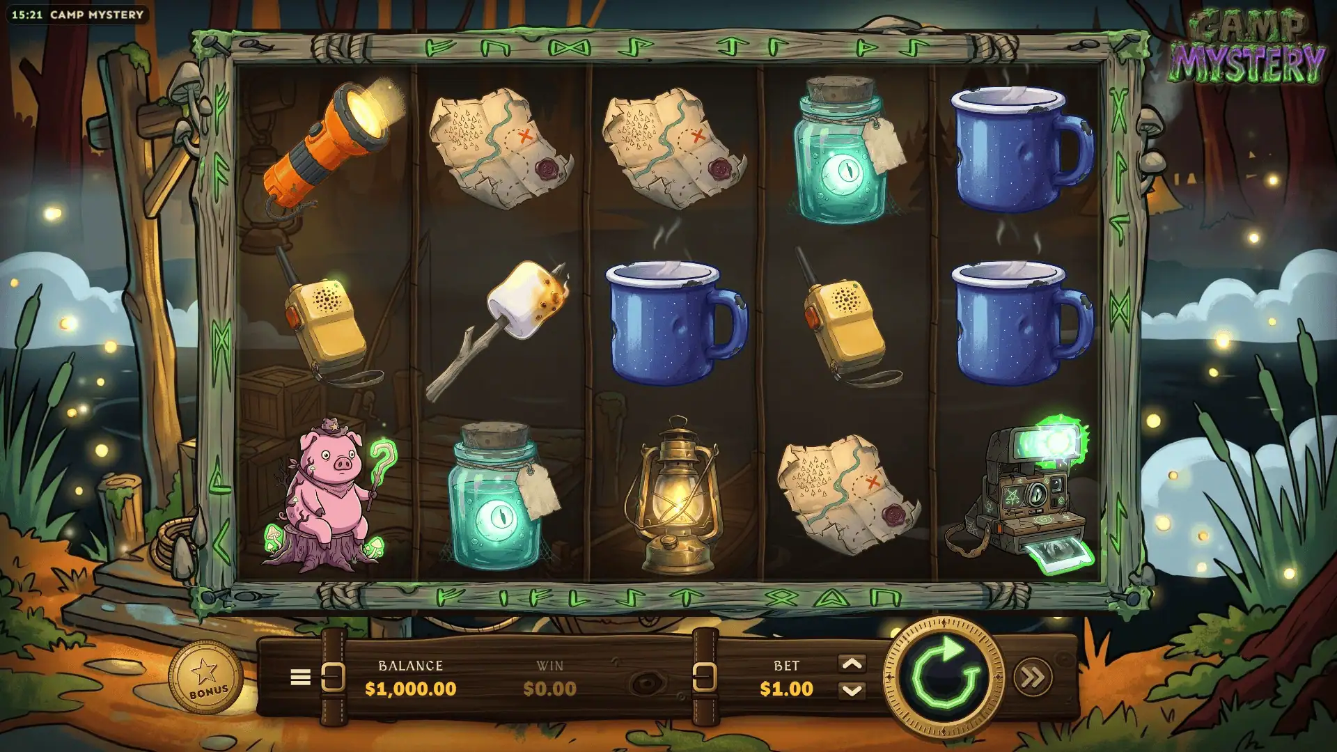Camp Mystery slot gameplay reels