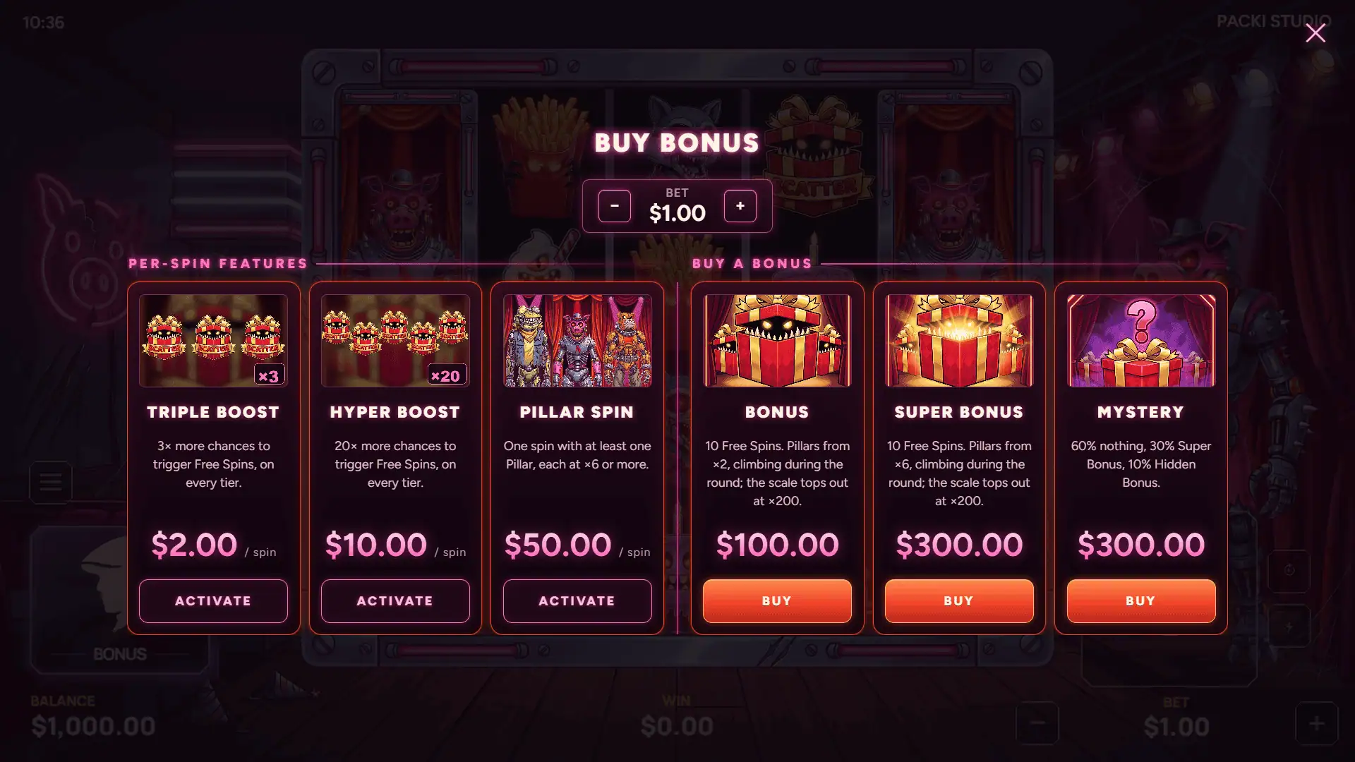 Big Hog bonus buy menu