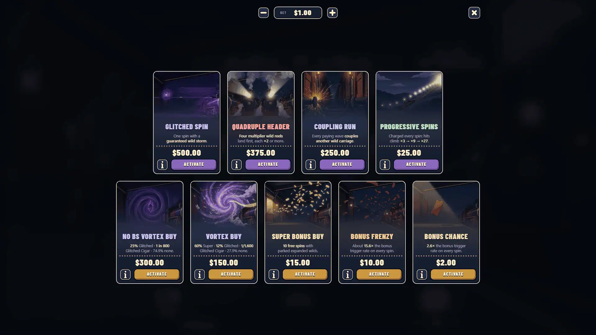 Ape Wreckage bonus buy menu
