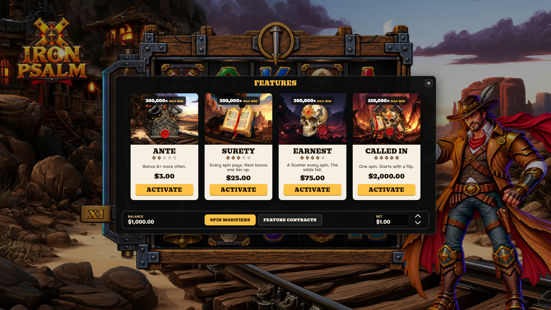 Iron Psalm bonus buy menu