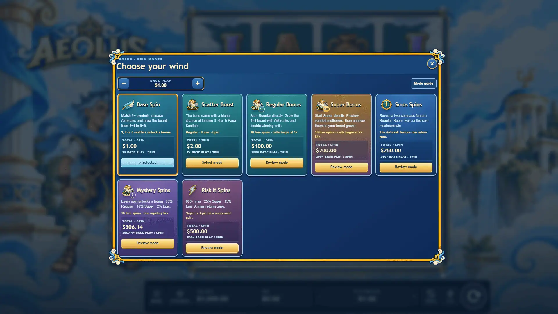 Aeolus bonus buy menu