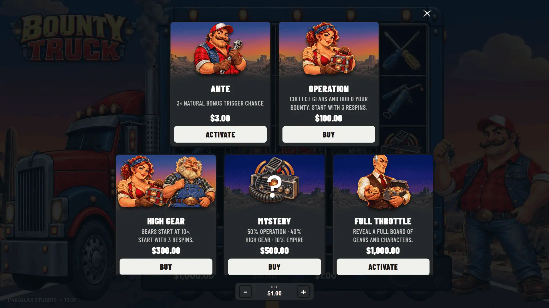 Bounty Truck bonus buy menu