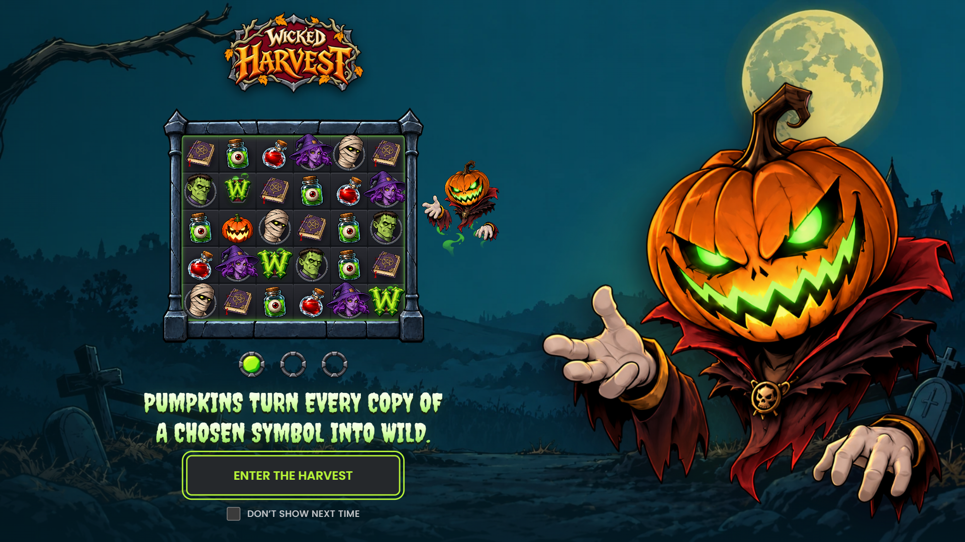 Wicked Harvest slot intro screen