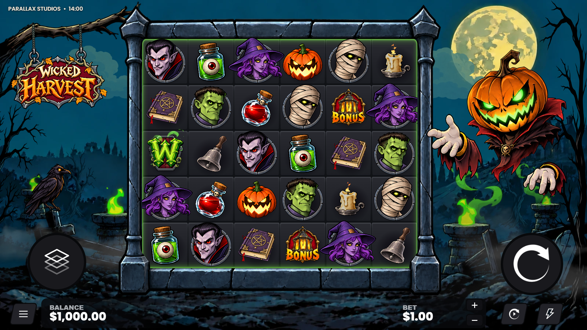 Wicked Harvest slot gameplay reels