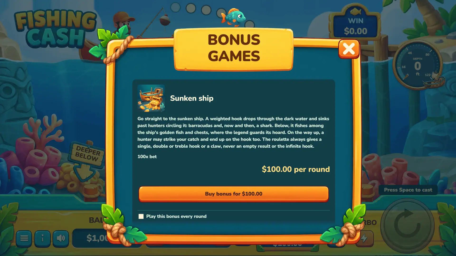 Fishing Cash bonus buy menu