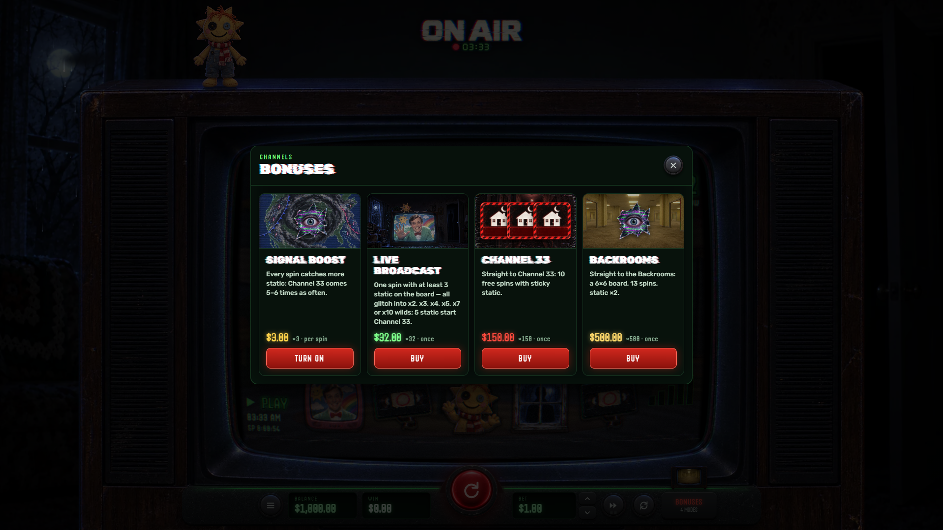 On Air 03:33 bonus buy menu