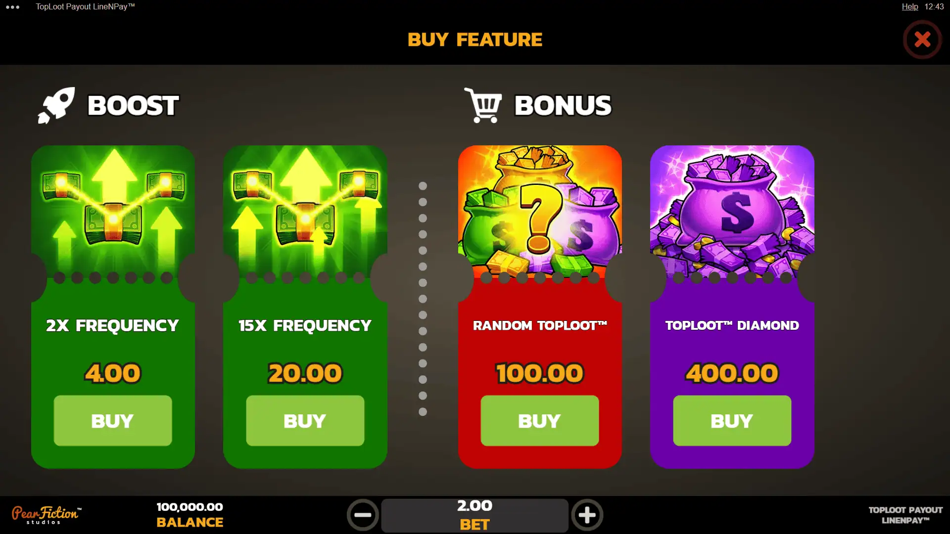 TopLoot Payout bonus buy menu
