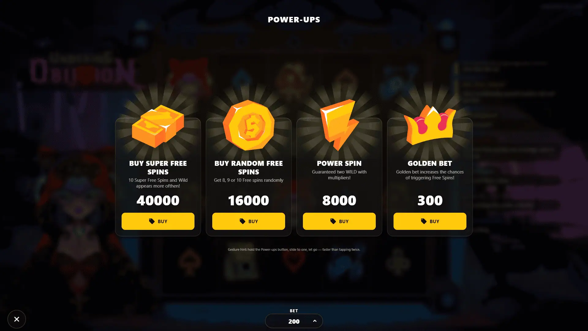 Unboxing Oblivion bonus buy menu