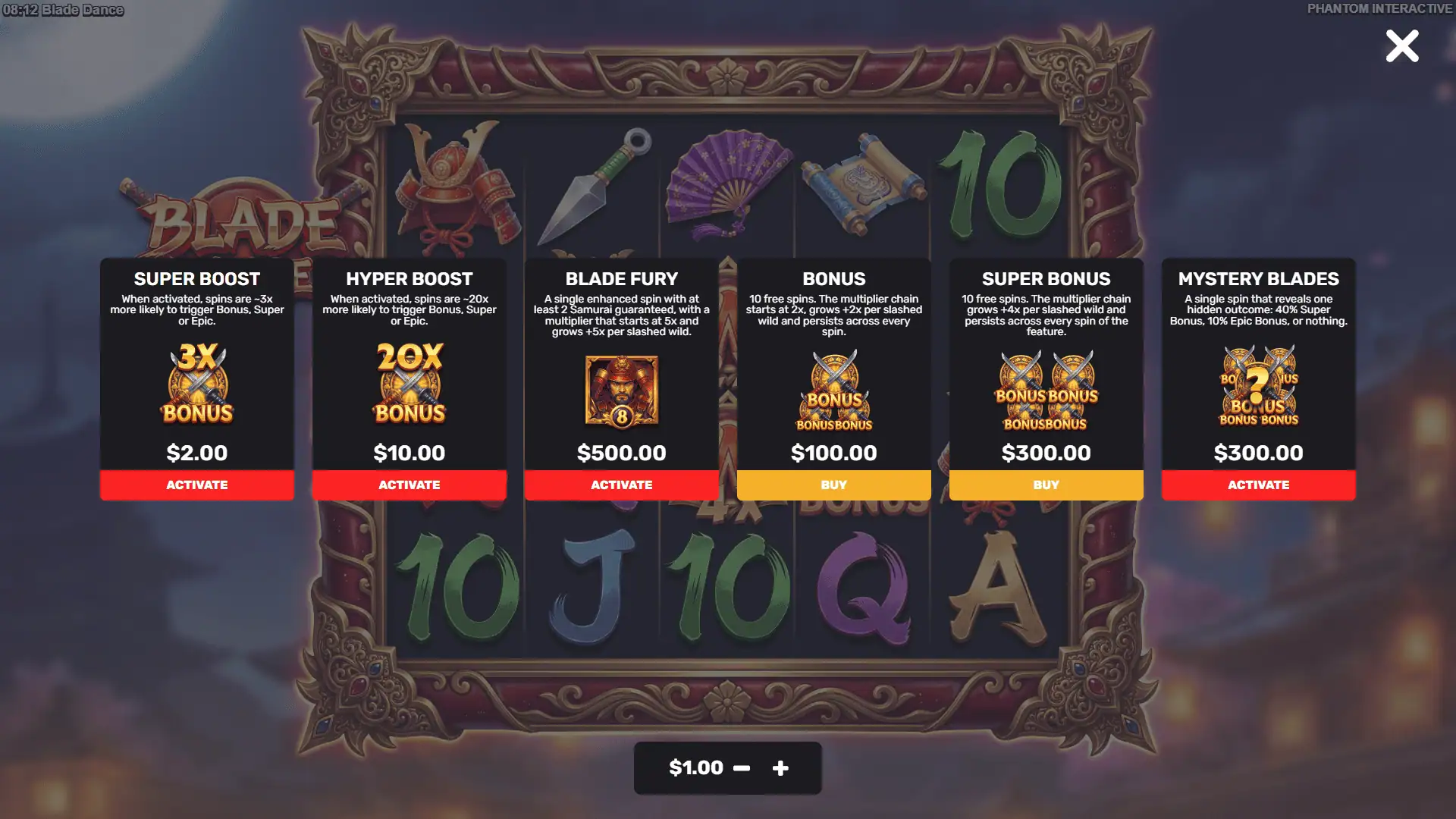 Blade Dance bonus buy menu