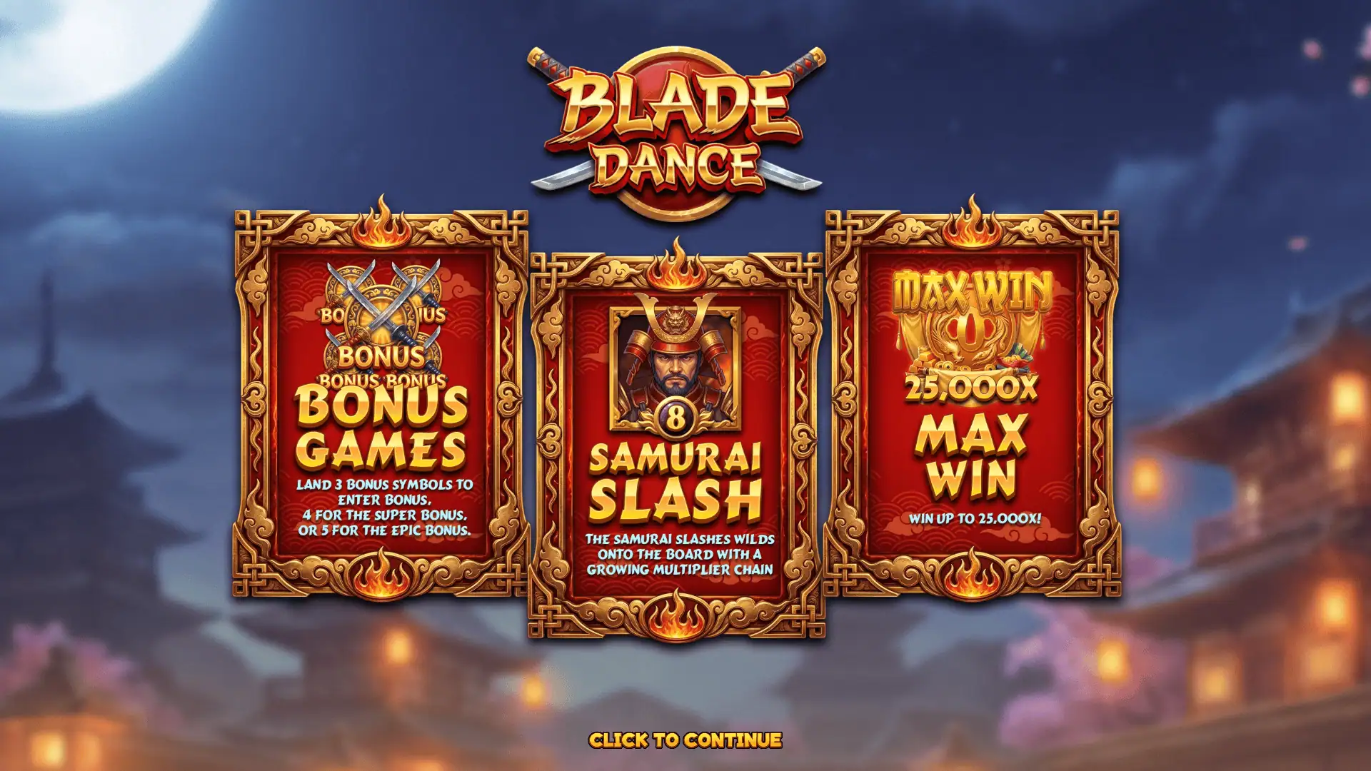 Blade Dance slot intro screen