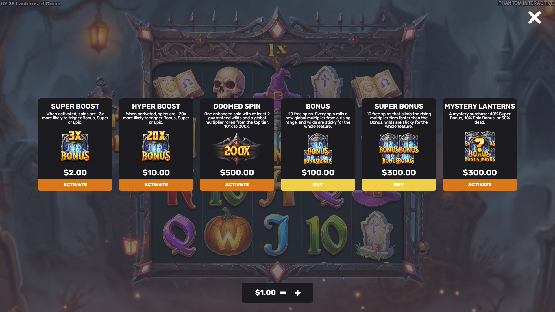 Lanterns of Doom bonus buy menu