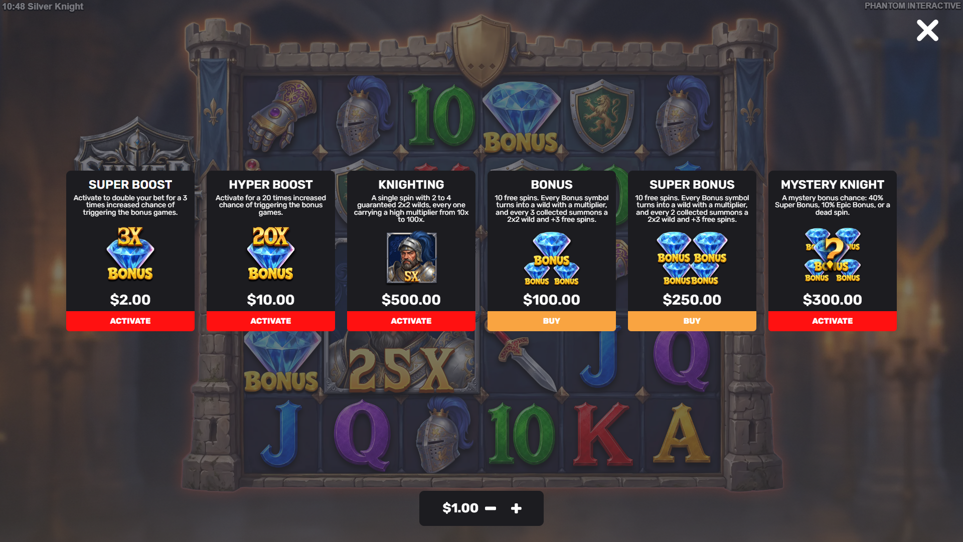 Silver Knight bonus buy menu
