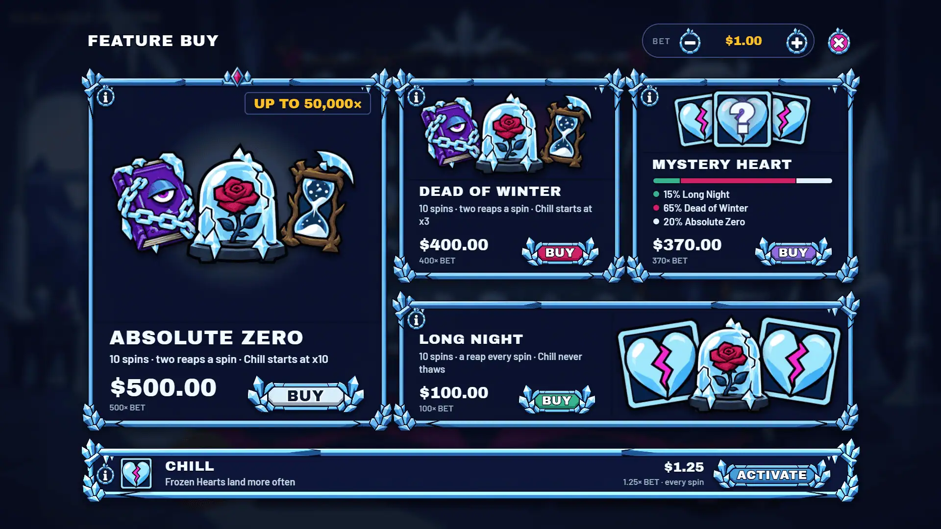 Cold Hearted bonus buy menu