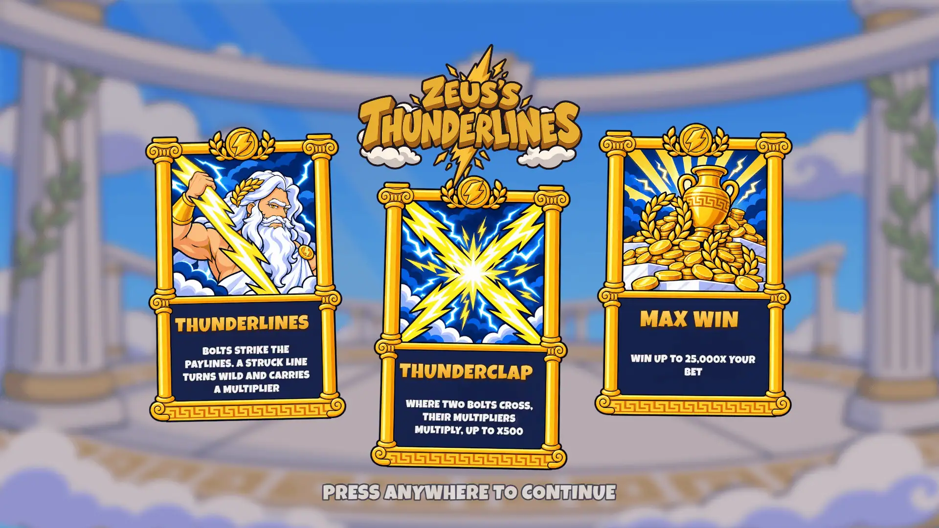 Zeus's Thunderlines slot intro screen