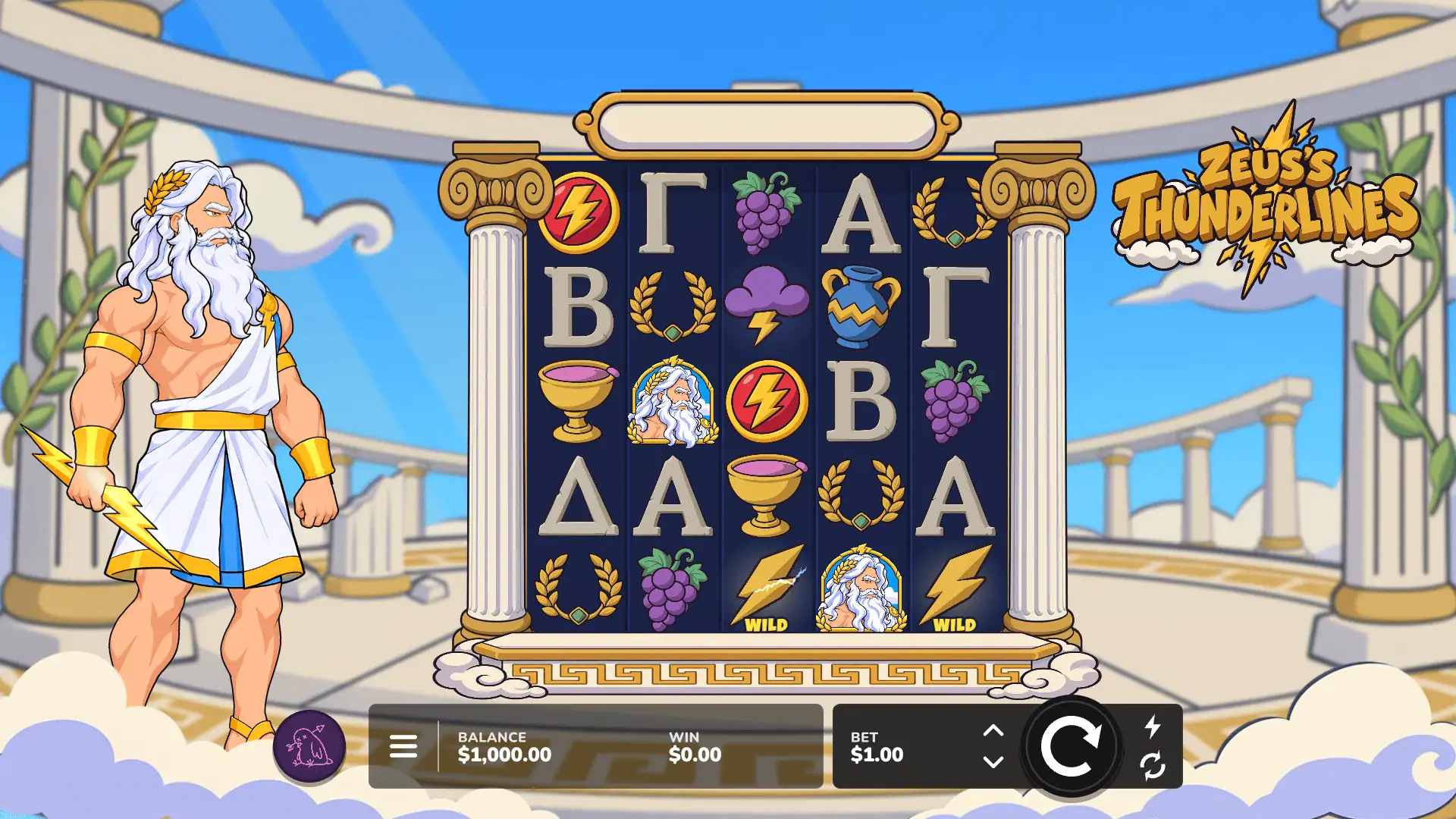 Zeus's Thunderlines slot gameplay reels