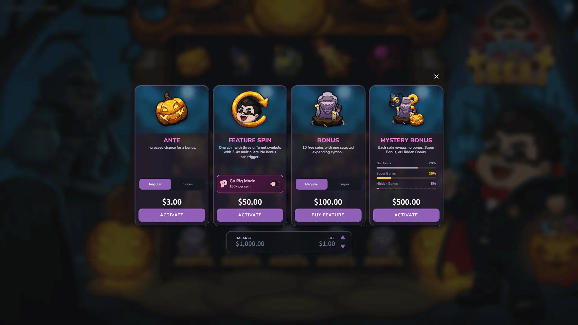 Chud or Treat bonus buy menu