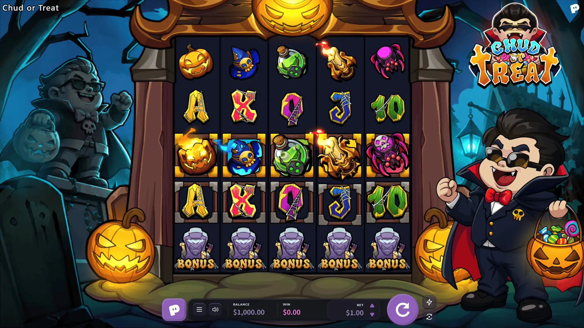 Chud or Treat slot gameplay reels