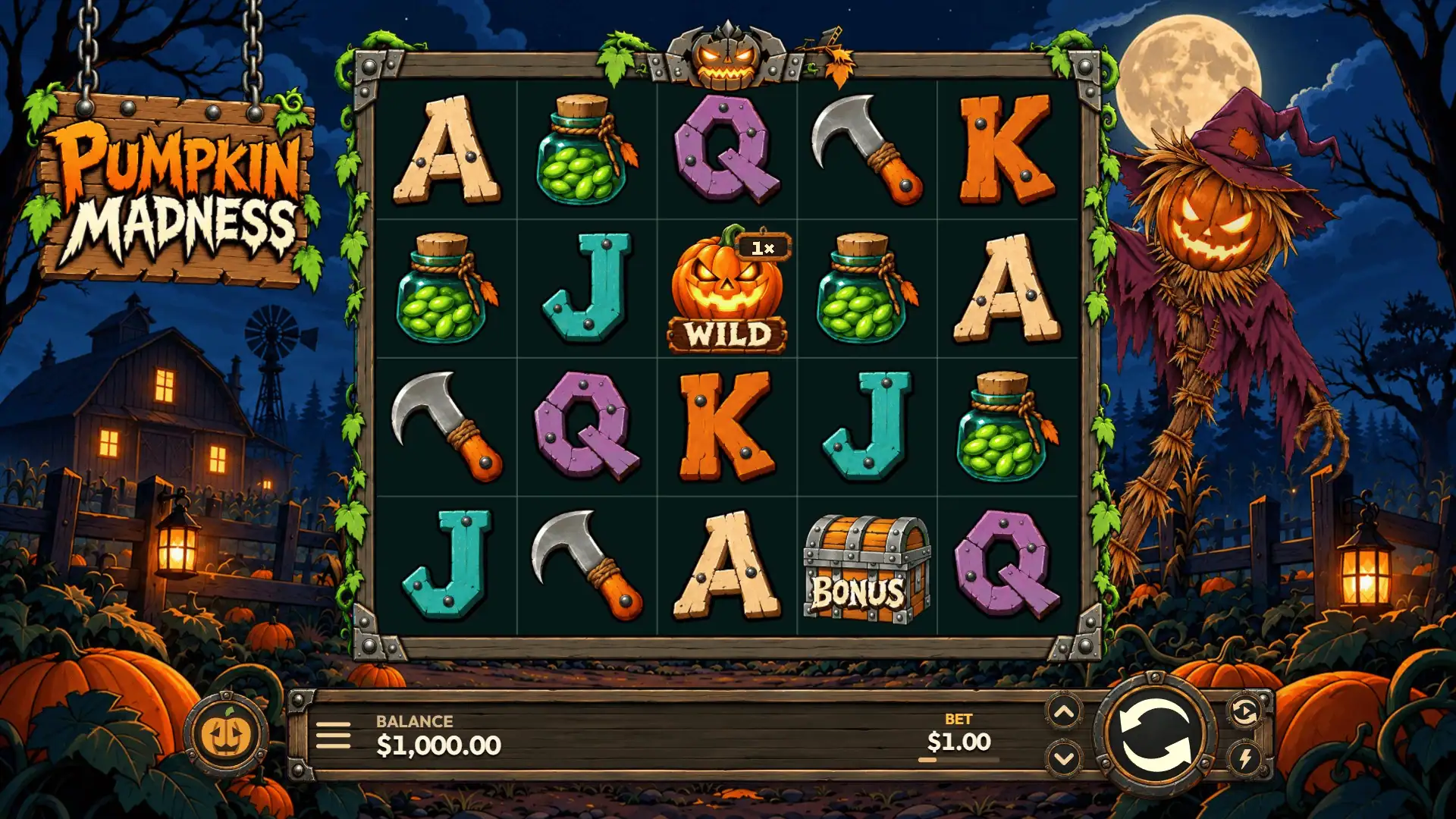 Pumpkin Madness slot gameplay reels