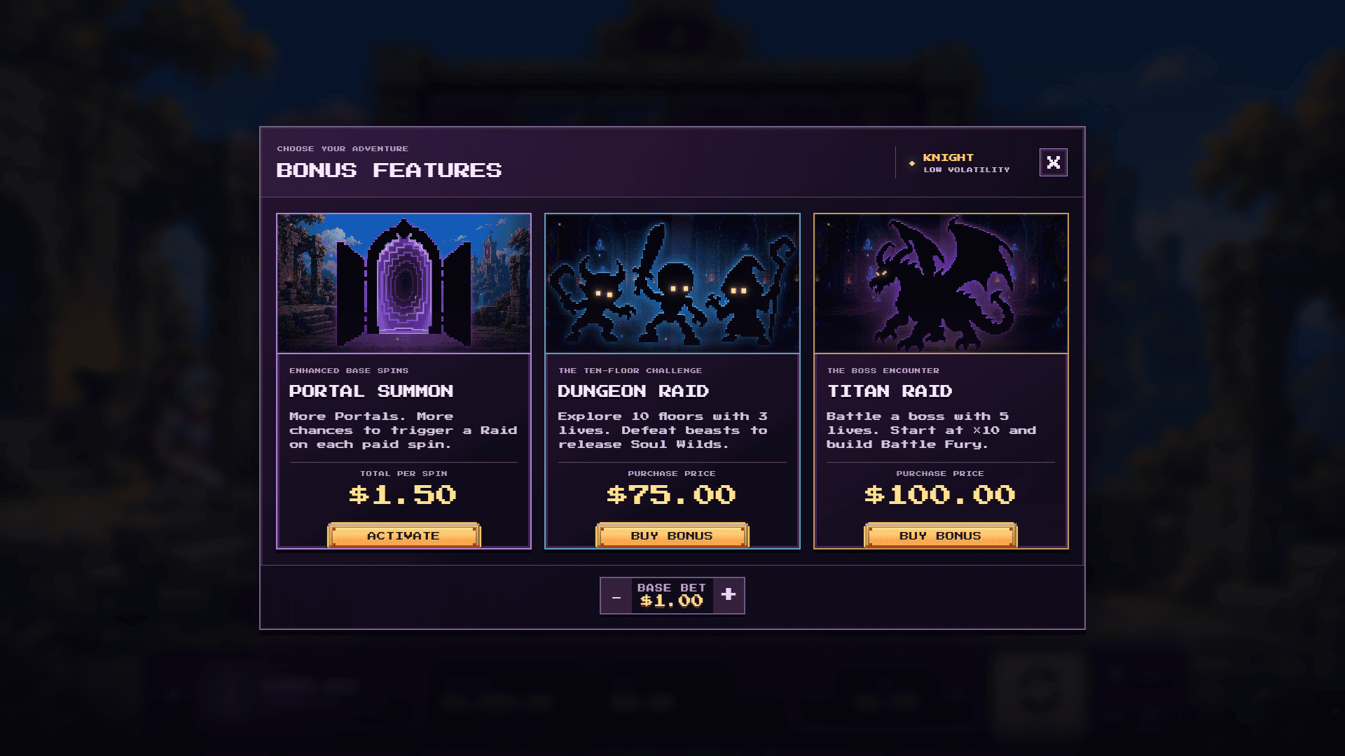 Dungeon Of Beasts bonus buy menu