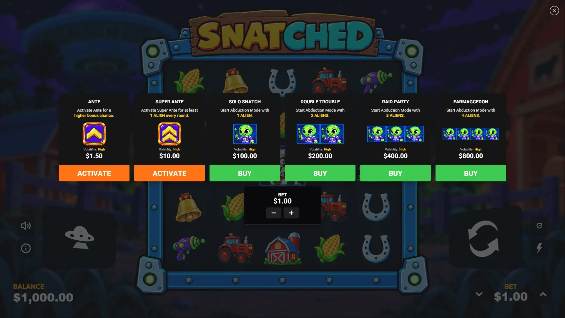 Snatched bonus buy menu
