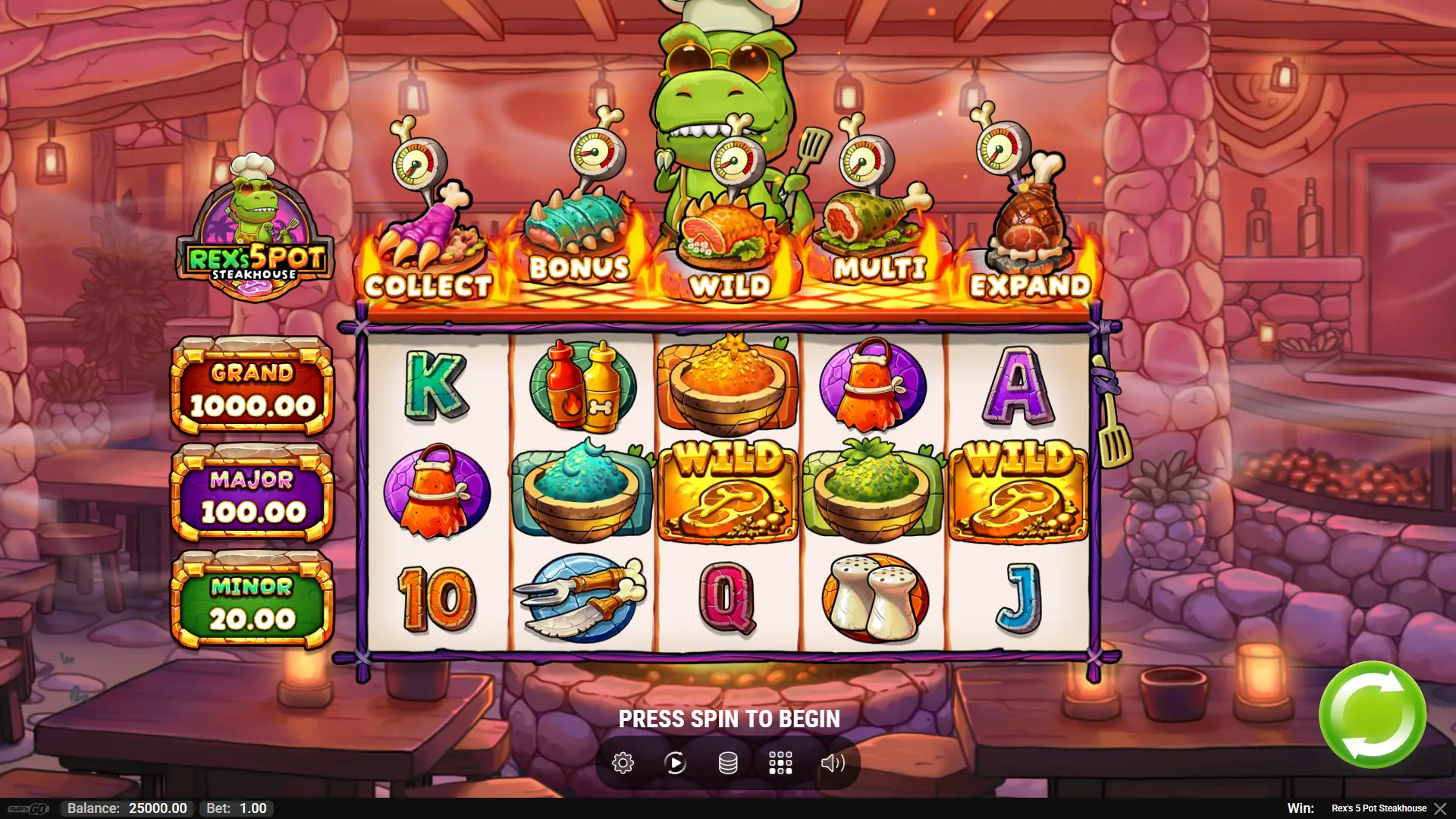 Rex&rsquo;s 5 Pot Steakhouse slot gameplay reels