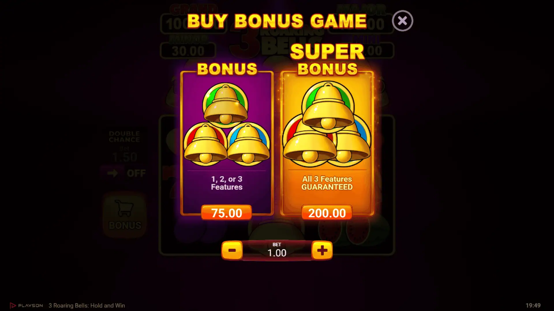 3 Roaring Bells bonus buy menu