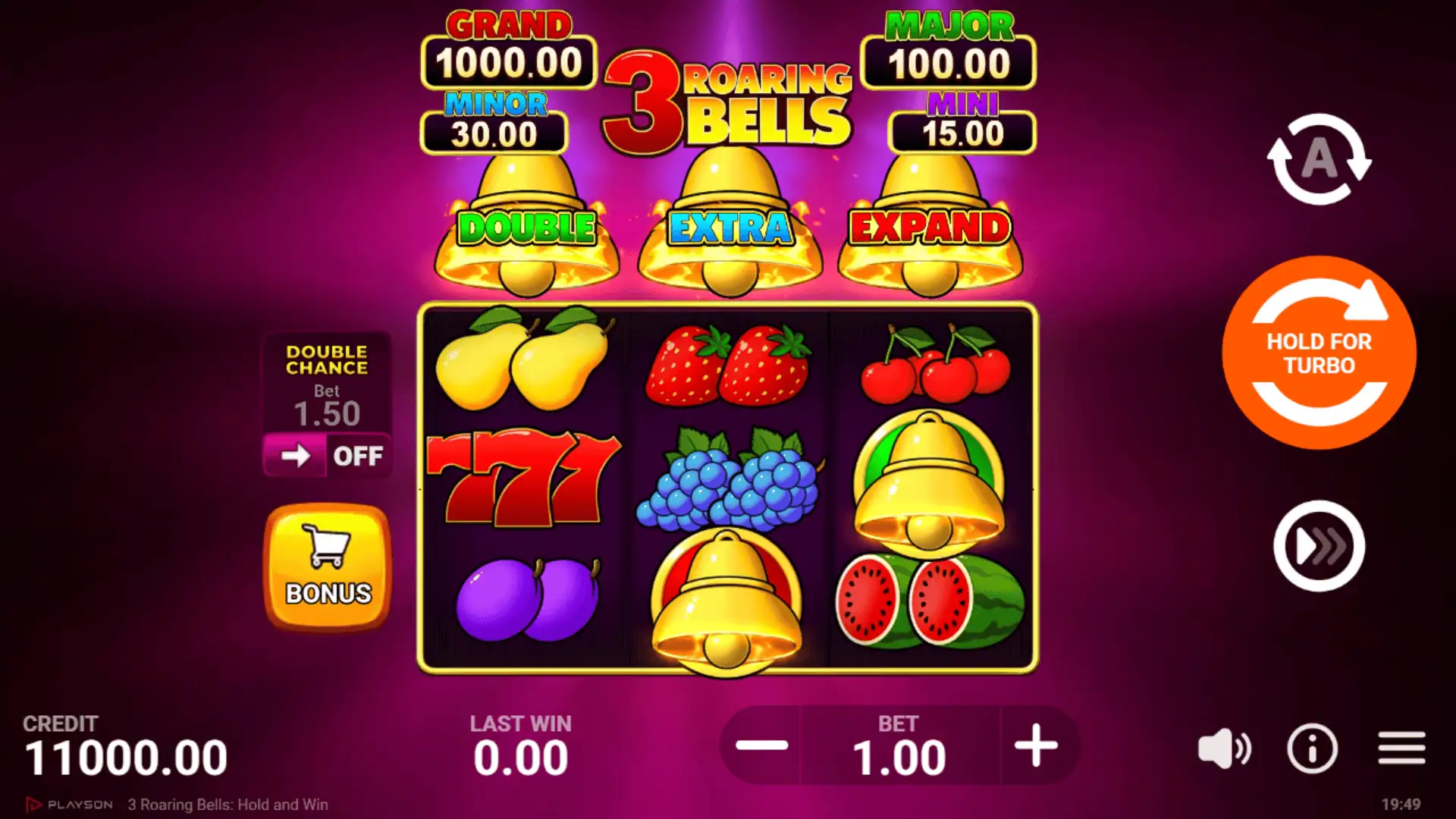 3 Roaring Bells slot gameplay reels