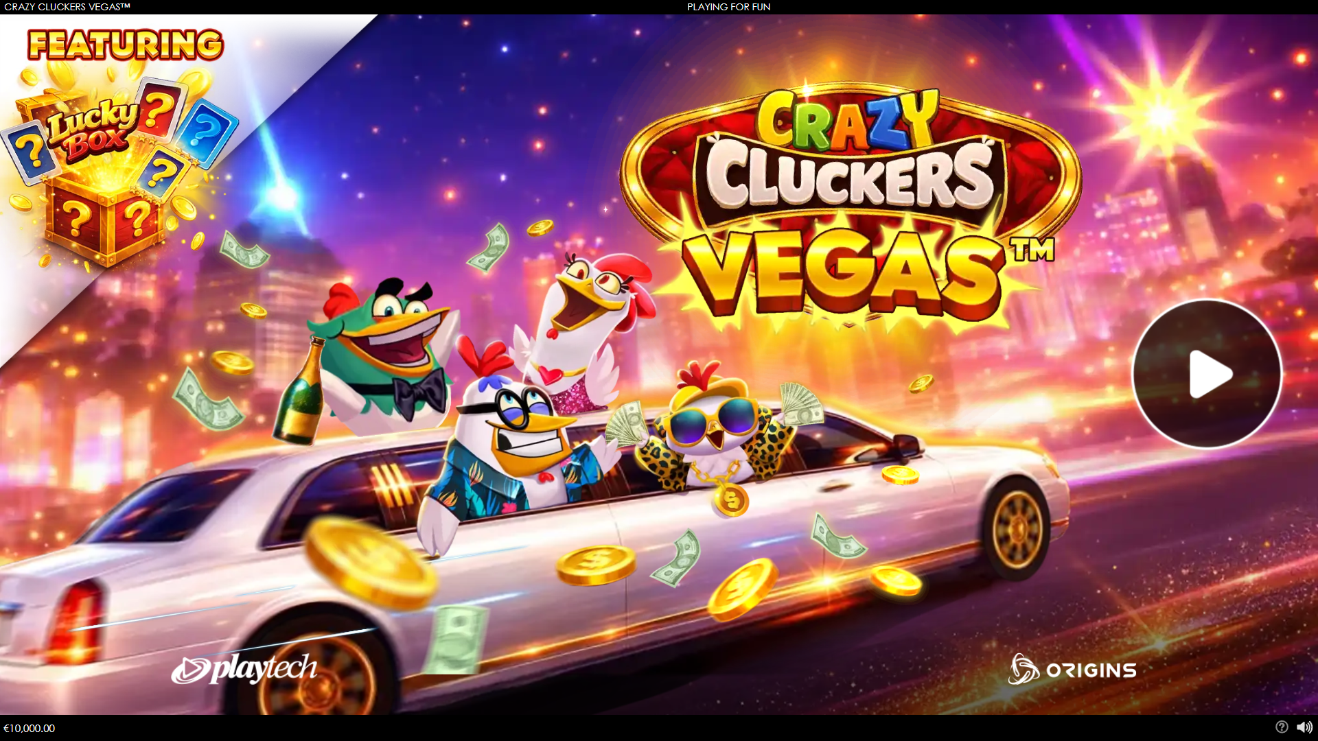 Crazy Cluckers Vegas slot intro screen